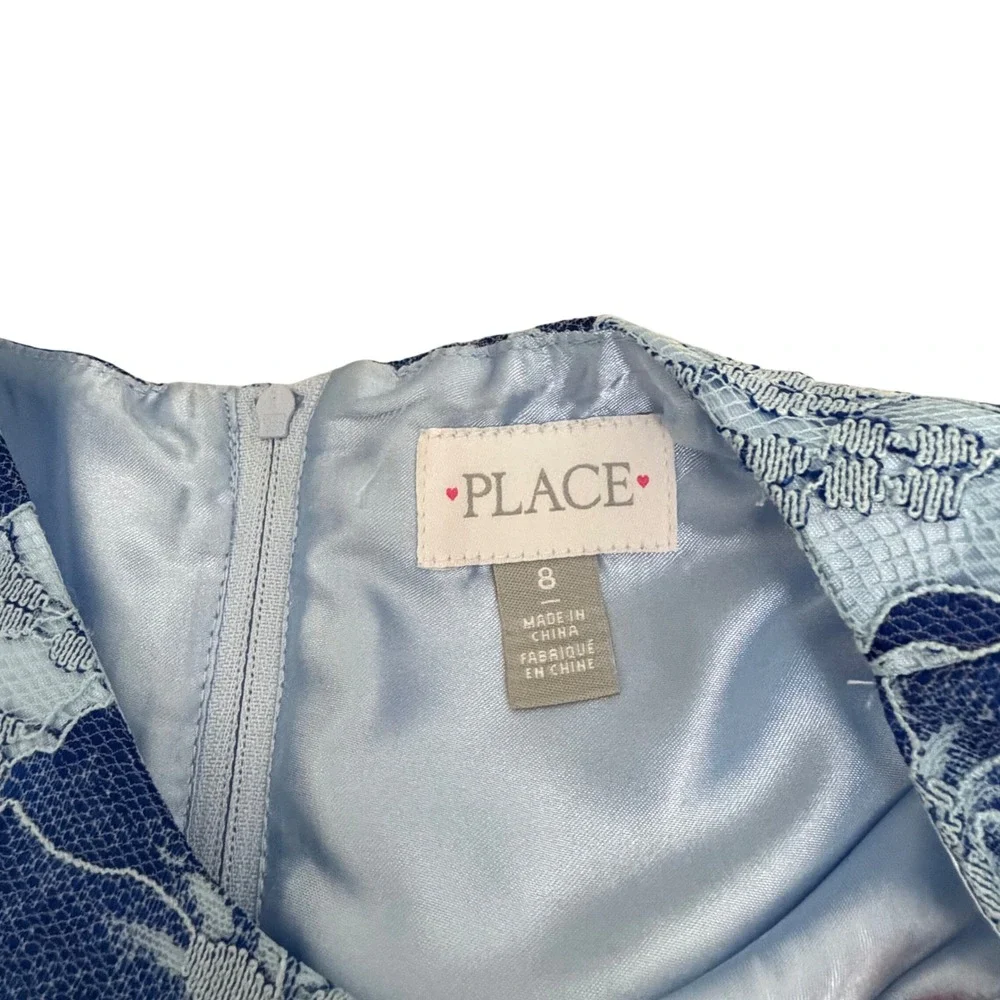 The Childrens Place‎ Girls Blue Floral Lace High Low Party Dress Size 8 Flower
